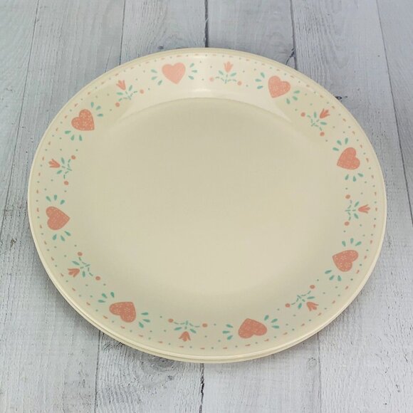 Vintage Corelle FOREVER YOURS Beige Pink Floral Hearts Dinner Plate Set of Four - Picture 4 of 13